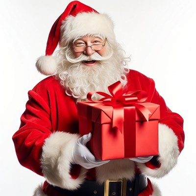 Santa Claus holding red gift box