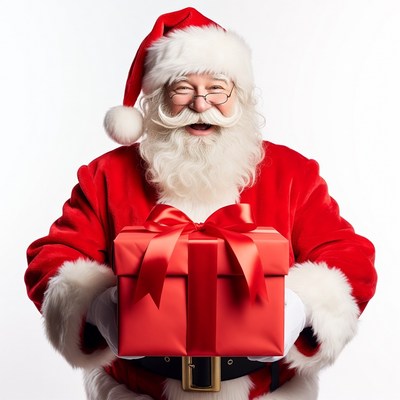 Santa Claus holding red gift box