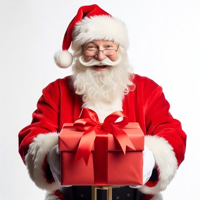 Santa Claus holding red gift box