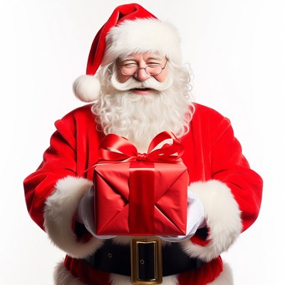 Santa Claus holding red gift box