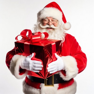 Santa Claus holding red gift box