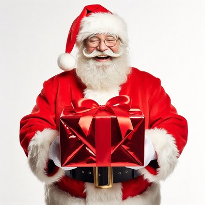 Santa Claus holding red gift