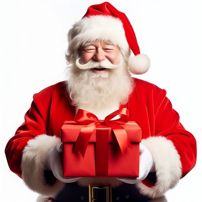 Santa Claus holding red gift box