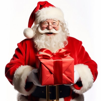 Santa Claus holding red gift box