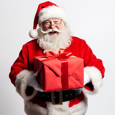 Santa Claus holding red gift