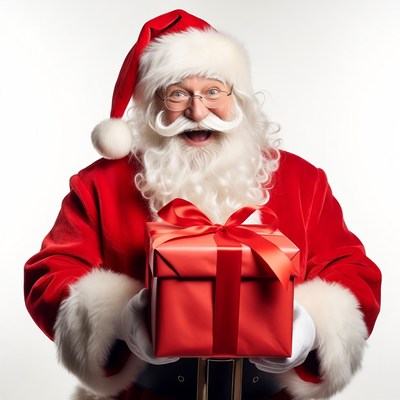 Santa Claus holding red gift box