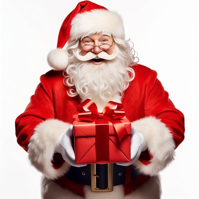 Santa Claus holding red gift box
