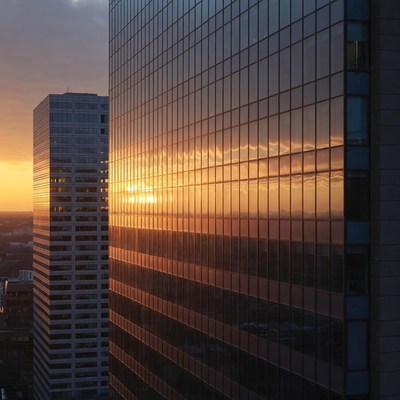 Sunset Reflecting on Glass Skyscrapers