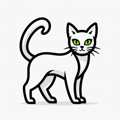 White cat with green eyes illustration