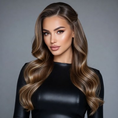 Beautiful woman in black leather top