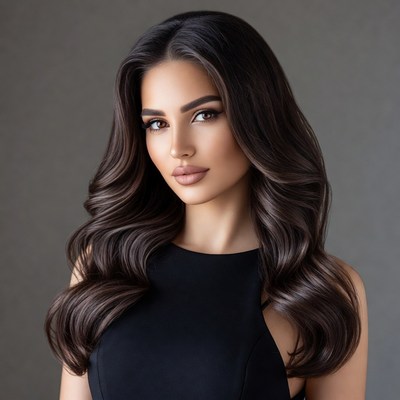 Beautiful woman with long wavy brown hair