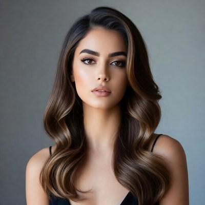 Beautiful woman with long wavy brown hair