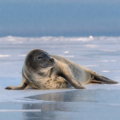 Harbor seal on ice