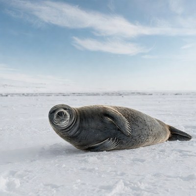 Harbor seal lying on snow