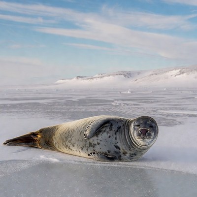 Harbor seal on ice