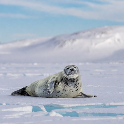 Harbor seal on Arctic ice