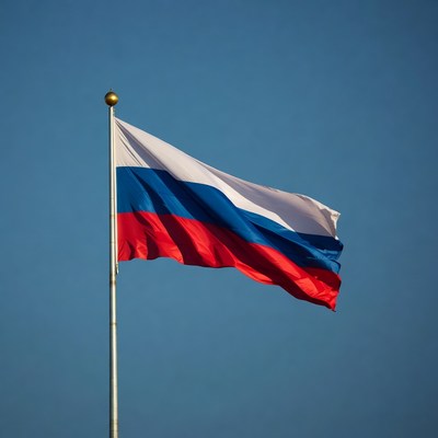 Russian flag waving on pole