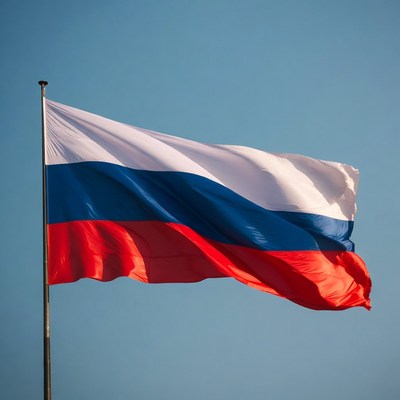 Russian flag waving on pole