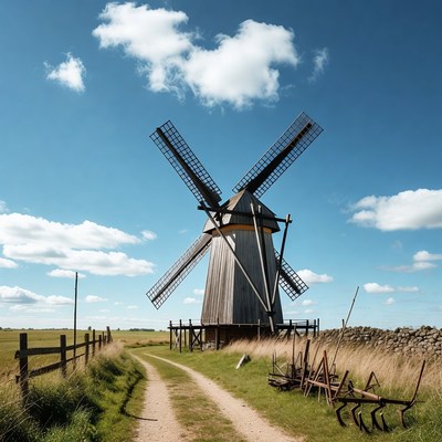 Windmill in grassy field