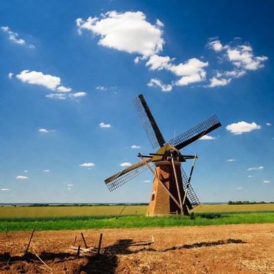 Windmill in green field
