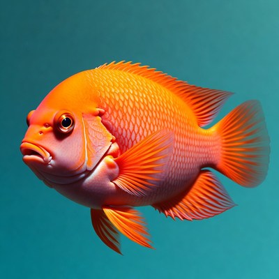 Bright Orange Angelfish on Blue Background