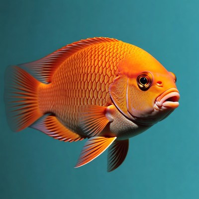 Bright Orange Angelfish on Blue Background