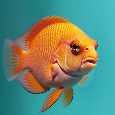 Bright Orange Angelfish on Blue Background