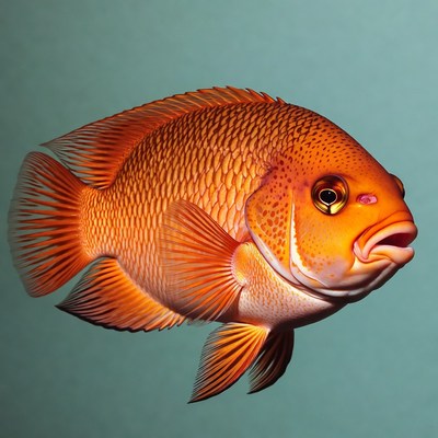 Bright orange angelfish on blue background