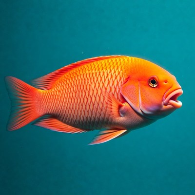 Bright orange parrotfish on blue background