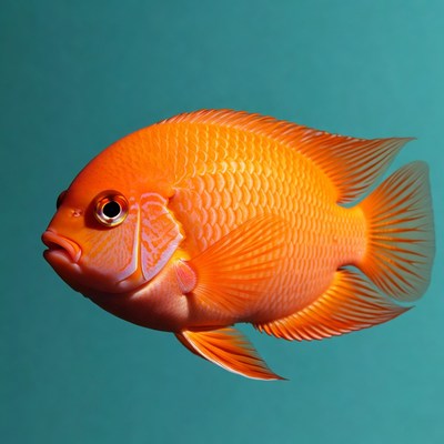 Bright Orange Angelfish on Blue Background