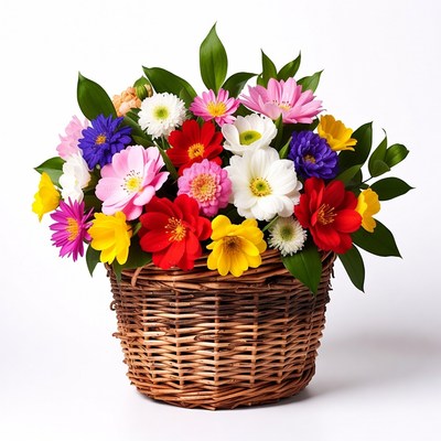 Colorful Flowers in Wicker Basket