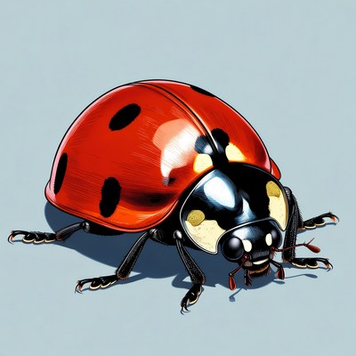 Red ladybug on blue background