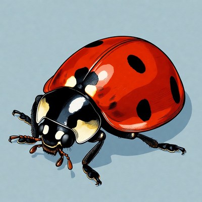Red ladybug on blue background