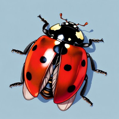 Red ladybug with open wings