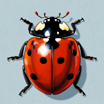 Red ladybug on blue background