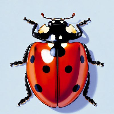 Red ladybug on blue background