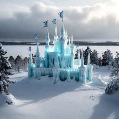 Ice Castle in Snowy Landscape