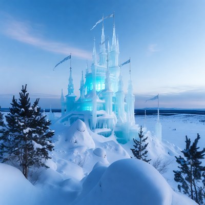 Ice Castle in Snowy Landscape