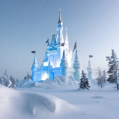 Ice Castle in Snowy Landscape