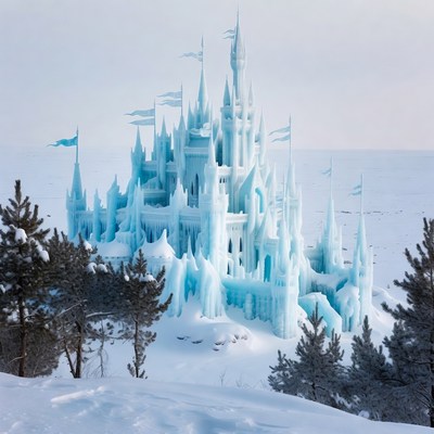 Ice Castle in Snowy Landscape
