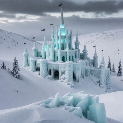 Ice Castle in Snowy Mountains