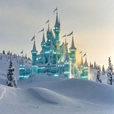 Ice Castle in Snowy Landscape