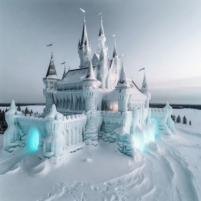 Ice Castle in Snowy Landscape