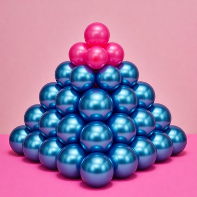 Pink Balloons Topping Blue Ball Pyramid
