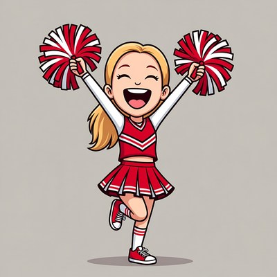 Blonde cartoon cheerleader with pom poms
