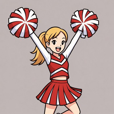 Blonde anime cheerleader with pom poms