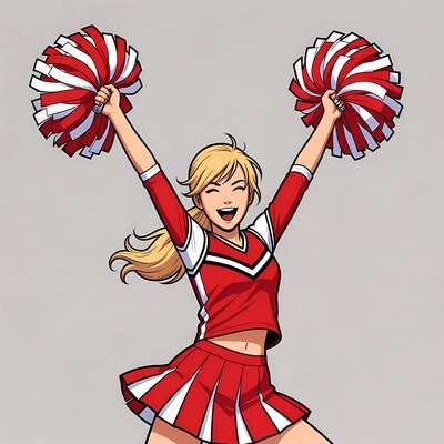 Blonde cheerleader with pom poms