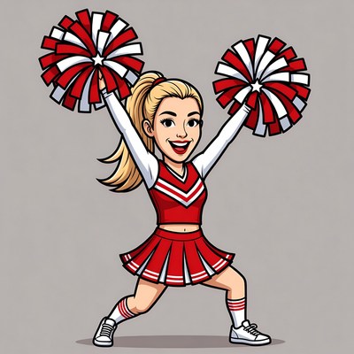 Blonde cheerleader girl with pom poms