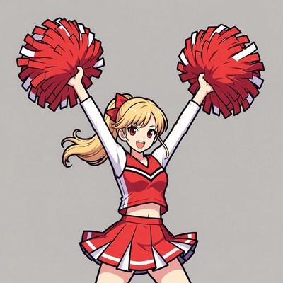 Blonde Anime Cheerleader with Pom Poms