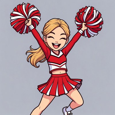 Blonde Cheerleader with Pom Poms